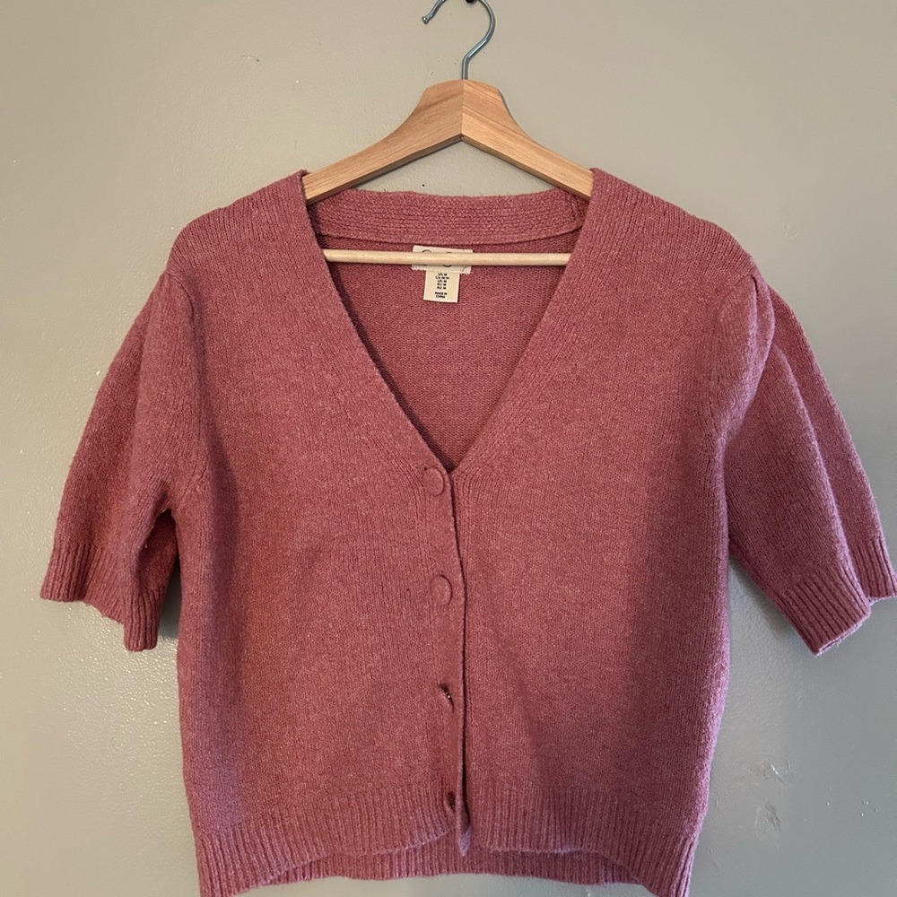 Jessica Simpson Cropped V-Neck Button Cardigan - Dusty Rose